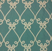 P/K Lifestyles Galt Embroidery Peacock Blue White Trellis Fabric 3 Yards 53&quot;W - £36.95 GBP