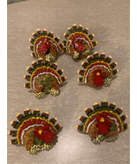 Thanksgiving Turkey NAPKIN RINGS Set of 6 3D Painted Metal Vintage EUC H... - £11.85 GBP