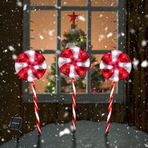 BRIGHTDECK Lollipop Solar Christmas Pathway Lights Outdoor, 3 Pack LED Christmas - £30.52 GBP