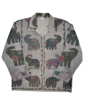 Vintage Elephant Jacket Womens XL Grey Tapestry Quilted Floral Cotton Indian - £29.67 GBP