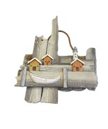 Wood Seascape Wall Hanging Lighthouse Boat Houses Gray White Distressed ... - £38.86 GBP