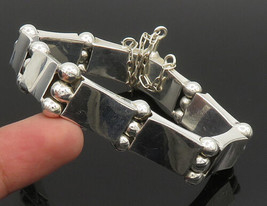 DESIGNER 925 Silver - Vintage Shiny Concave Rectangle Beaded Bracelet - BT9443 - £128.53 GBP