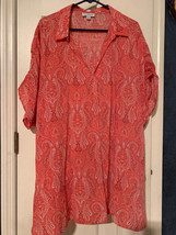 NWT - Kim Rogers Curvy Size 3X Coral Paisley Print Short Sleeve V-Neck B... - $16.99