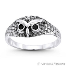 Owl Knowledge &amp; Wisdom Animal Charm Oxidized .925 Sterling Silver Statement Ring - £20.61 GBP