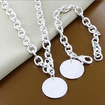New Style 925 Sterling Silver Round 18 Inch Necklace 8 Inch Bracelet Set For Wom - £15.65 GBP