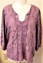 Johnny Was Embroidered Janine Peasant Top Sz-L Very Grape - $199.97
