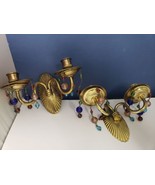 Brass Double Arm Sconce Wall Candle Stick Holder Pair Sconces Vtg Shell ... - £34.79 GBP
