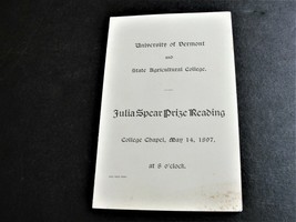 An Original Program-1897- Julia Spear Prize Reading- University of Vermont. - £4.88 GBP