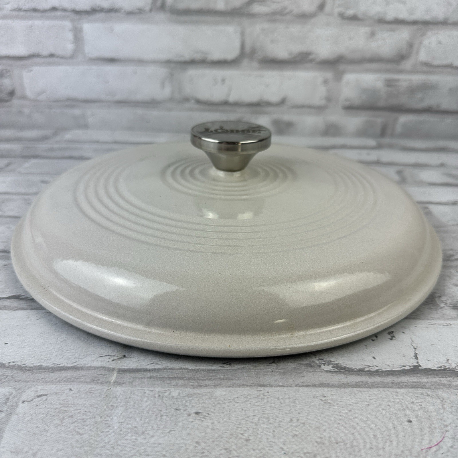 Lodge Dutch Oven LID ONLY 11 Inch Enameled Cast-Iron Oyster White Item image 2