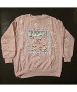Vintage 80s Teddy Bear Ice Skating Sweatshirt M Cozy Pink Cottagecore Gr... - $122.71