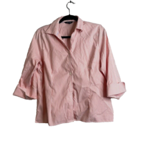 Lands&#39; End Womens 3/4 Roll Tab Sleeve Orange White Stripe Button-Up Shirt Sz 14P - £12.41 GBP