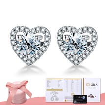 0.5CT D Color Moissanite Diamond Unusual Heart Halo Stud Earrings for Women 925  - £42.92 GBP