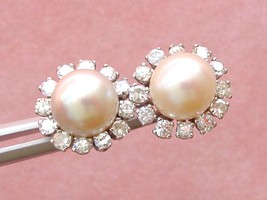 VINTAGE 8.5mm SALTWATER PEARL  .96ctw DIAMOND HALO CLUSTER STUD EARRINGS... - €1.409,49 EUR