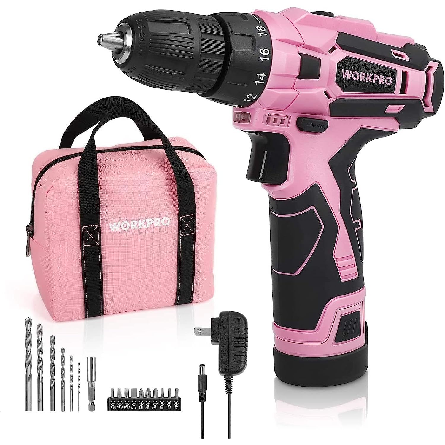 Primary image for WORKPRO Pink Cordless Drill Driver Set, 12V Electric Screwdriver Driver Tool Kit