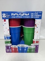 Set of 8 Jumbo Double Wall Insulated 32oz Reusable Party Cups W/ Lids-NEW/SEALED - £19.39 GBP