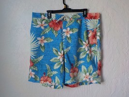 Caribbean Joe Men Swim Blue Shorts Trunks Hawaiian Flowers size 2X Elastic Waist - £11.64 GBP