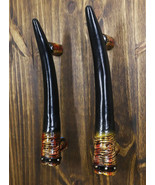 Set of 2 Rustic Western Buffalo Bison Ox Cattle Horns Barn Door Bar Pull... - $54.66 CAD