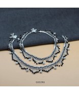 Real Silver Black Beads with Pearl Indian women jhallar Anklets Ankle Pa... - $4,214.39 MXN