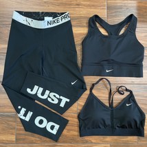 Nike Pro Pants Bra Bundle Medium Black White Just Do It - £36.44 GBP