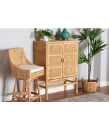 Perry Natural Brown Rattan and Mahogany Wood 3-Shelf Storage Cabinet - $794.00 CAD