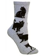 Cat Feline BLACK CAT Adult Size Medium Socks/Gray USA made - $9.99