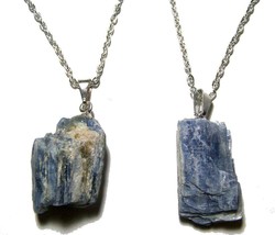 BLUE KYANITE ROUGH NATURAL MINERAL STONE PENDANT 18in SILVER LINK CHAIN ... - $6.60