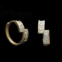 Beautiful 1.25CT Princess Cut Diamond Fancy Huggie Earrings 14K Yellow Gold Over - £62.21 GBP