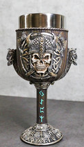 Valhalla Viking Warlord Skull Dragon Longship With Rune Symbols 6oz Wine... - $23.99