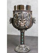 Valhalla Viking Warlord Skull Dragon Longship With Rune Symbols 6oz Wine... - $32.81 CAD