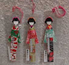 Japanese 6.5" Paper Origami  Kimono Doll Bookmark 3pc Lot #5 - $37.62