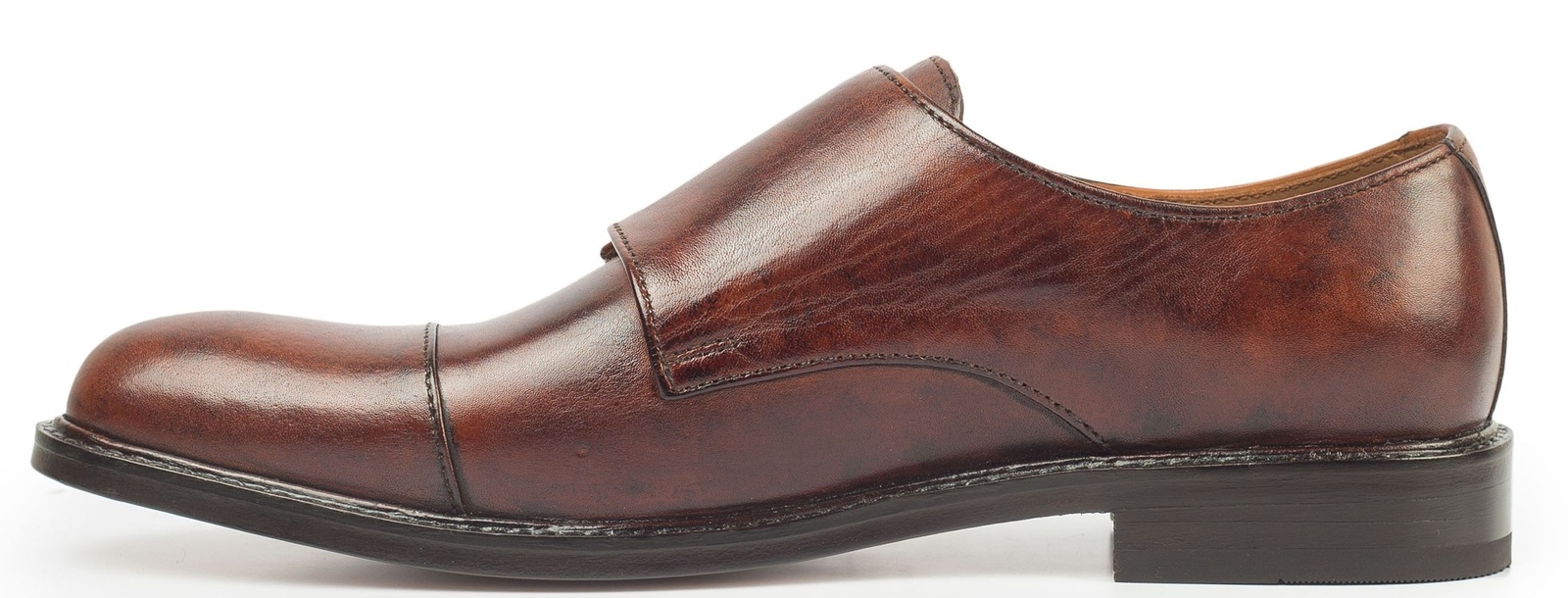Men Dark Brown Monk Double Buckle Strap Cap Toe Genuine Leather Shoes US 7-16