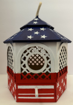 Patriotic Stars and Stripes Hexagon Birdhouse Wooden Farmhouse, hand pai... - $12.60