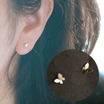 925 Silver Plating 14k Gold Simple Shiny Glossy Butterfly Earrings Women Korean  - £10.38 GBP