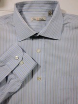 Peter Millar Blue Gold Stripe Dress Shirt 15.5x34 M - £17.00 GBP