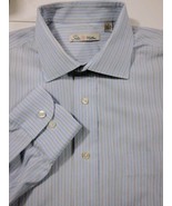 Peter Millar Blue Gold Stripe Dress Shirt 15.5x34 M - £17.46 GBP