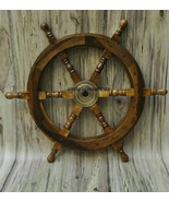 18&quot;Nautical Wooden Ship Steering Wheel Pirate Decor Wood Brass Fishing W... - £56.97 GBP