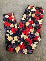 NEW LuLaRoe TC2 Legging Christmas Dk Blue Poinsettia Purple Mitten Tall Curvy 2 - $23.20