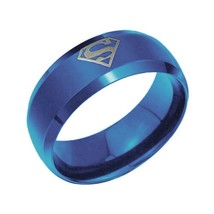 Blue Superman Symbols ring Stainless Steel Engagement Couple Rings Jewelry - £12.73 GBP