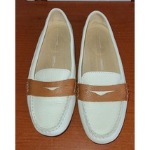 rockport womens sz. 6 leather washable cream &amp; brown driving penny loafers. - £22.71 GBP