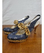 Miss Albright Anthropologie Blue Yellow Floral Polka Dot Slingback Heels... - €25,76 EUR