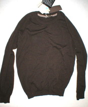 New NWT Mens Sweater XL Italy Solosali Designer Wool Cashmere Dark Brown Crew  - £541.40 GBP