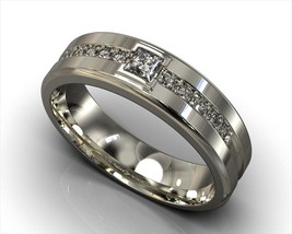 2Ct Princess Cut Lab-Created Moissanite Channel Set Men&#39;s Wedding Ring in 925 - £126.58 GBP