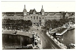 Aerial View Amsterdam Centraal Station Old Cars Street RPPC Postcard Amsterdam - £11.64 GBP