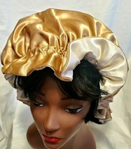 XL Gold &amp; Cream Reversible Solid Color Satin Bonnet Hat - $13.00