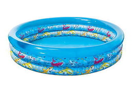 Kiddie Pool Kids Outdoor Play Day 3 Ring Plastic Backyard Summer Shark Blue - $22.47