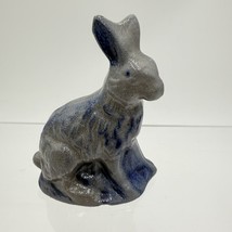Rowe Pottery Works Rabbit Figurine Salt Glaze 3&quot; BUNNY  1990 Blue Gray E... - $58.50
