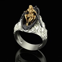 Vintage Row Your Boat Ring, 14k White Gold Plated Gothic Thumb Handmade ... - $236.81