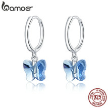 Genuine 925 Silver Crystal Butterfly Stud Earrings for Women silver Jewelry 2020 - £18.84 GBP