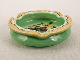 Delft Green Pottery Ashtray, 3 Rests, Royal Gouda Holland, Hand Painted Floral - £19.54 GBP