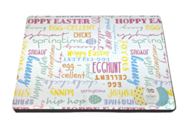 Easter Egg Hunt Cork Placemat Set of 4 Multicolor Pastels 14&quot; x 16&quot; Scri... - £22.10 GBP